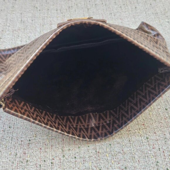 Vint Valentino Clutch Bag Make Up Bag Brown Leather Bag Cosmetic Bag Made Italy - Picture 8 of 12